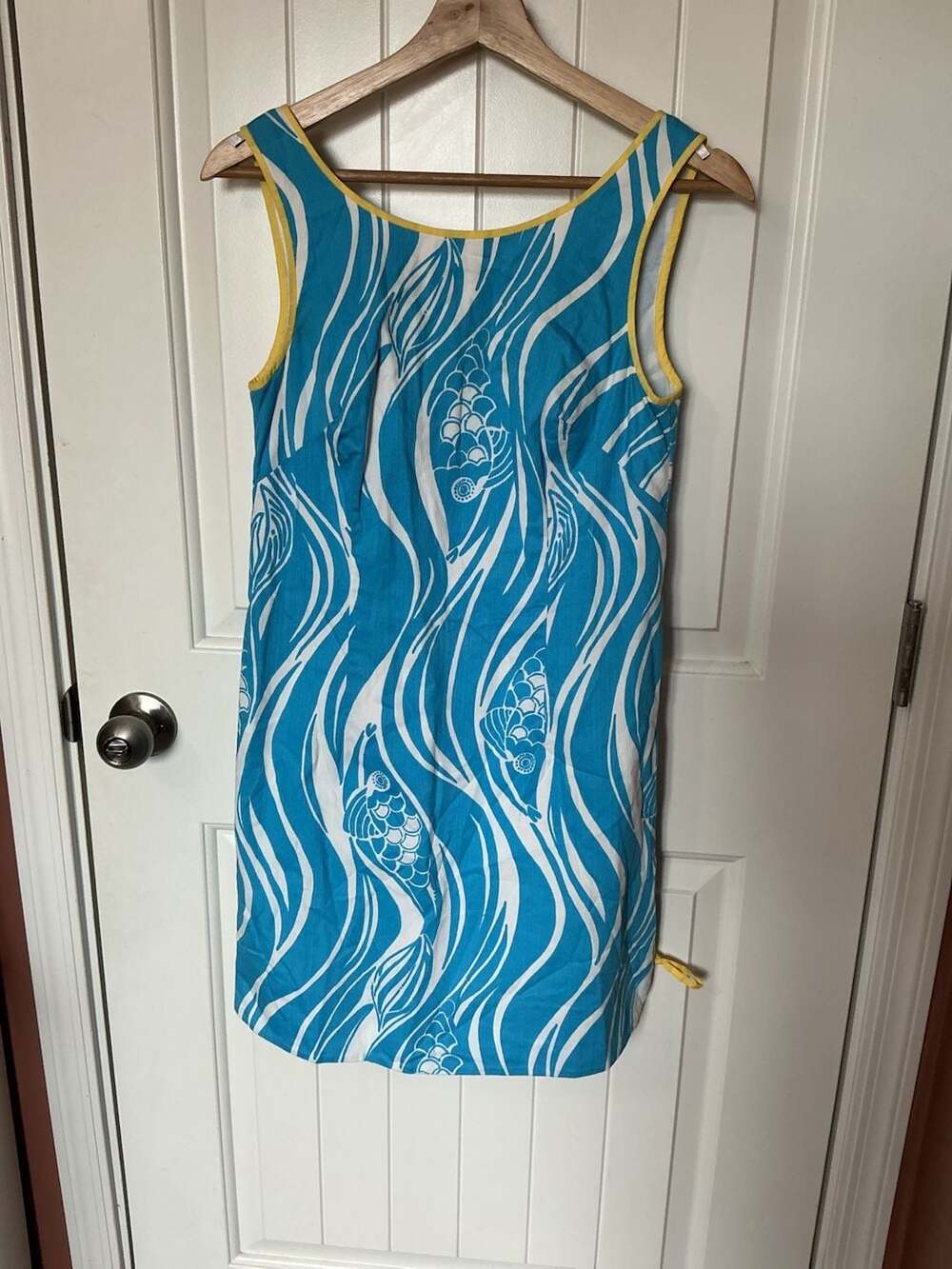 Lilly Pulitzer Delia Shift Dress Joe Fish Print W2 Blue/White